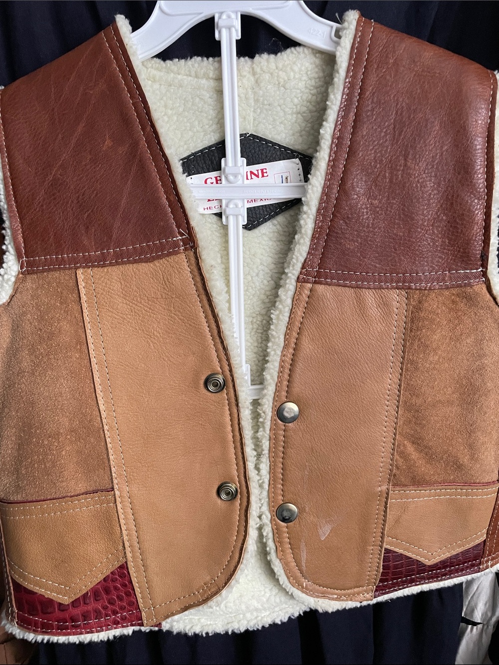 Genuine leather kids Sherpa vest